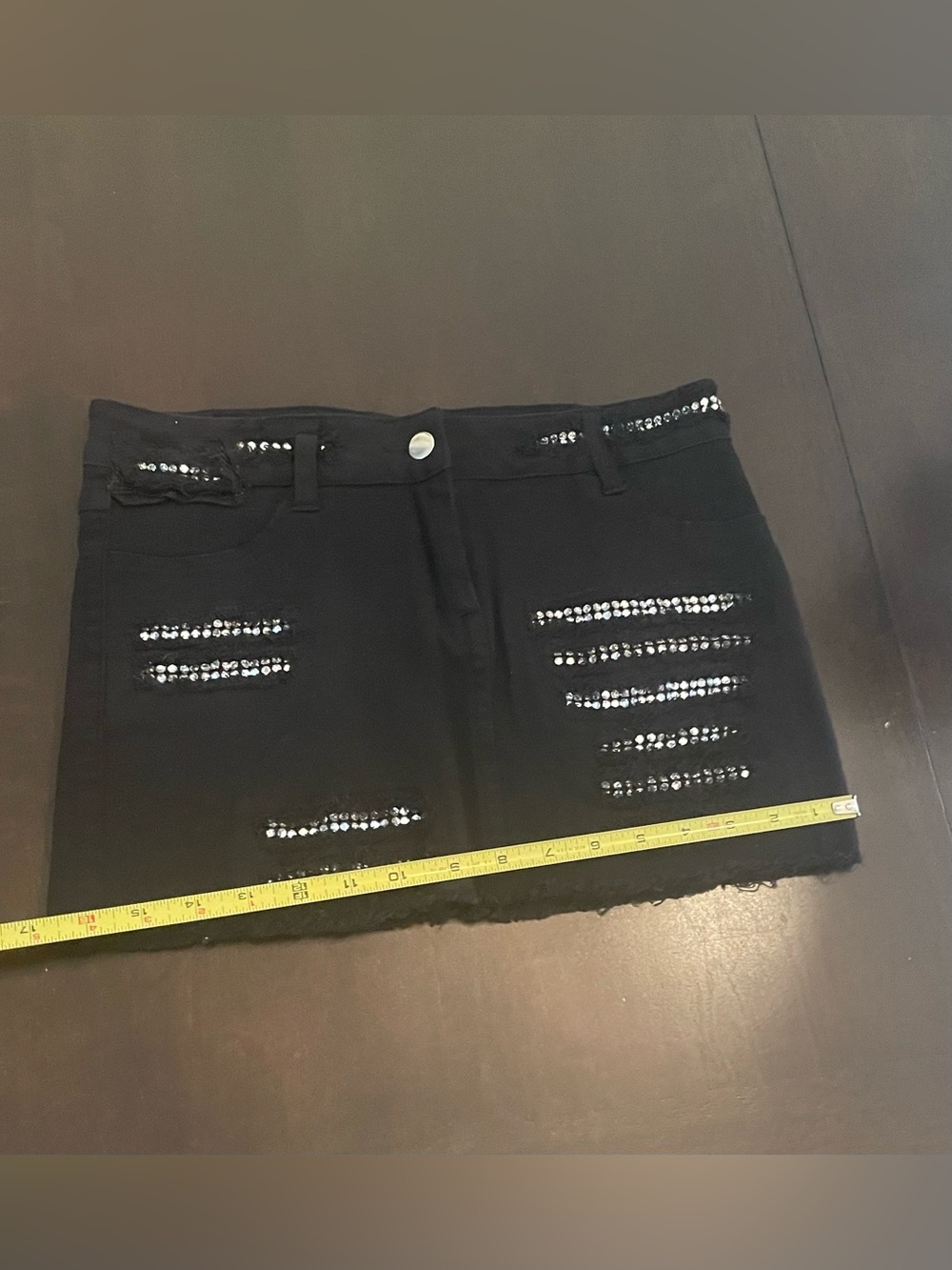 Black Rhinestone Distressed Mini Skirt - Picture 4 of 12